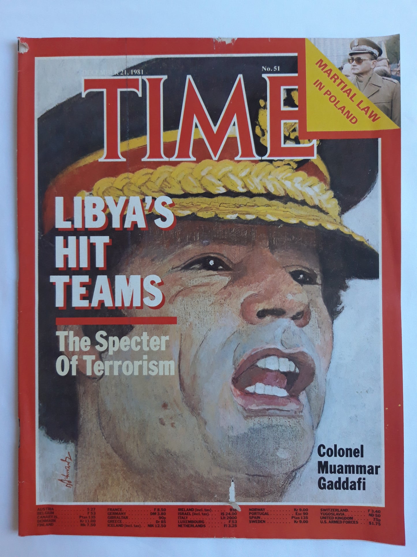 Time magazine Colonel Muammar Gaddafi Libya`s Hit Teams The Specter Of Terrorism Martial Law in Poland 21.12.1981 Dezember 1981 No.51