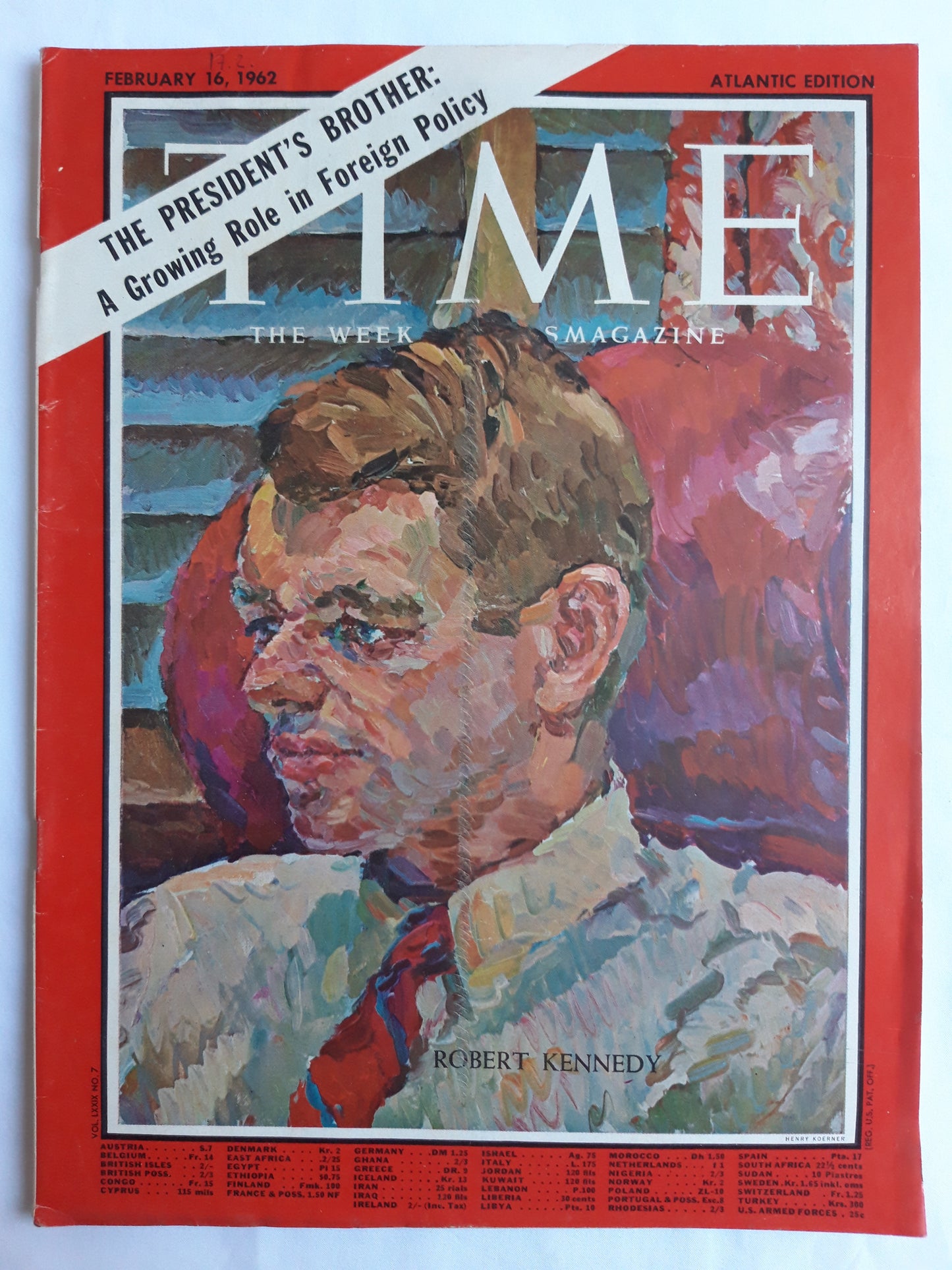Time magazine Robert Kennedy The President´s Brother: A Growing Role in Foreign Policy 16.02.1962 Februar 1962