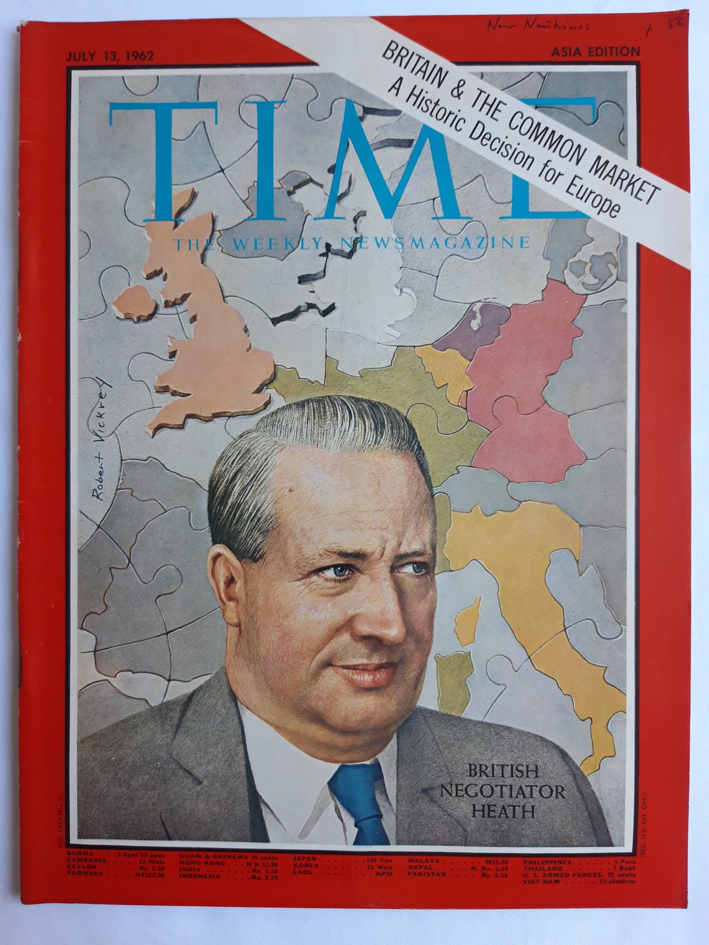 Time magazine British Negotiator Edward Heath Britain & The Common Market A Historic Decision for Europe 13.07.1962 Juli 1962