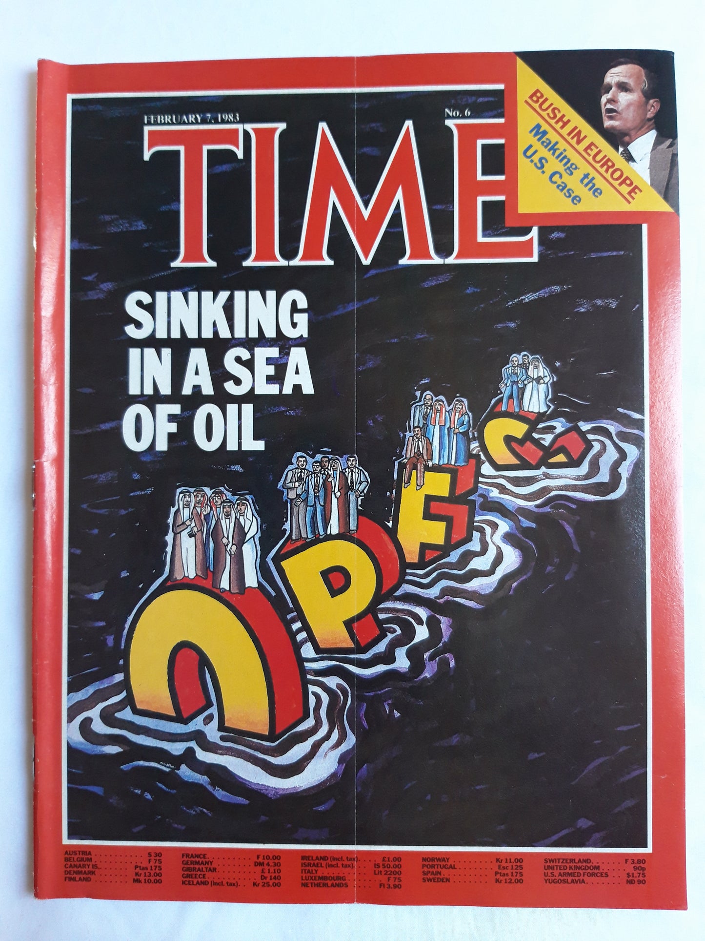 Time magazine Sinking in a Sea of Oil Bush in Europe 07.02.1983 Februar 1983