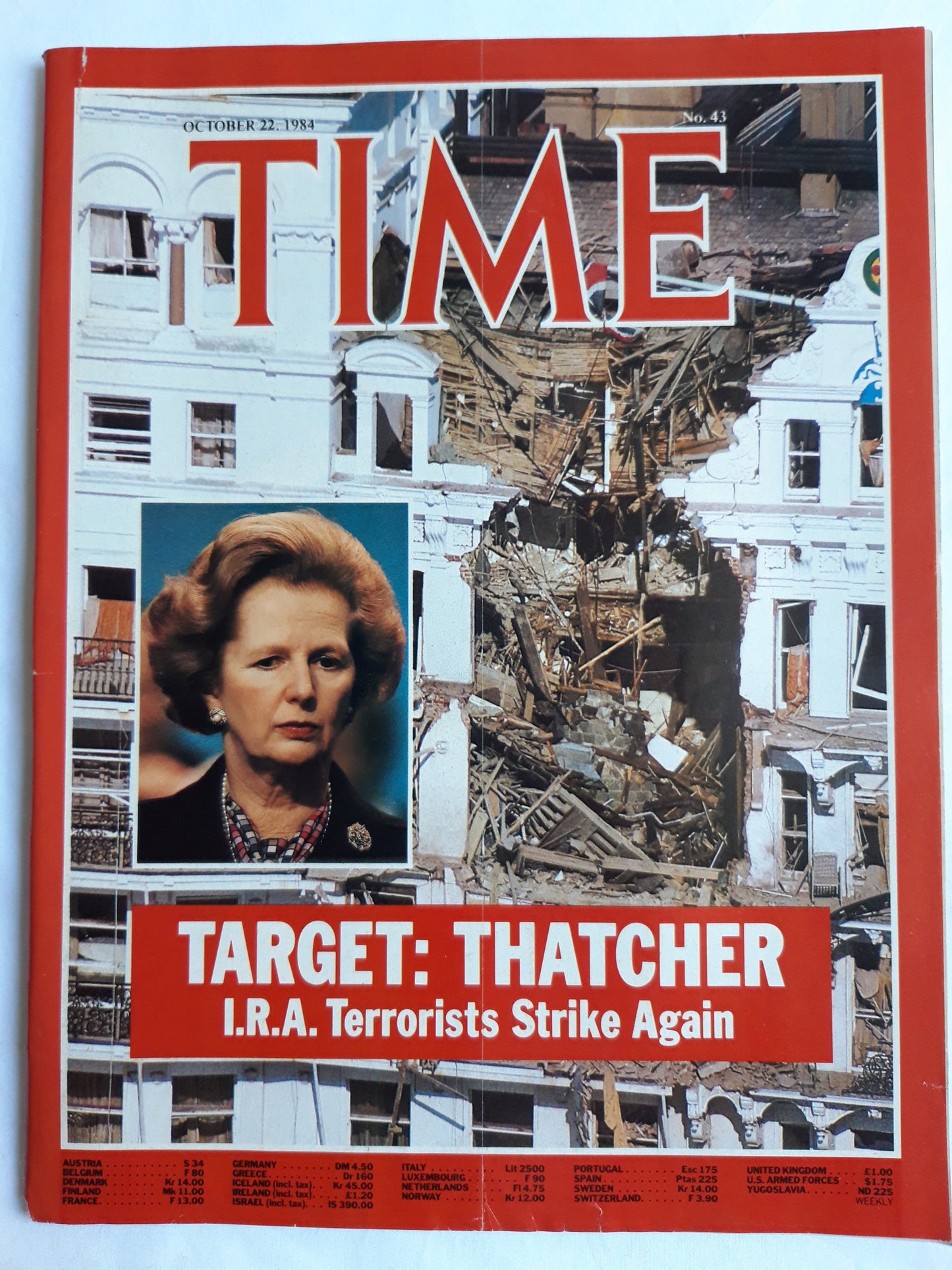 Time magazine Margaret Thatcher I.R.A. Terrorists Strike Again 22.10.1984 Oktober 1984 No.43