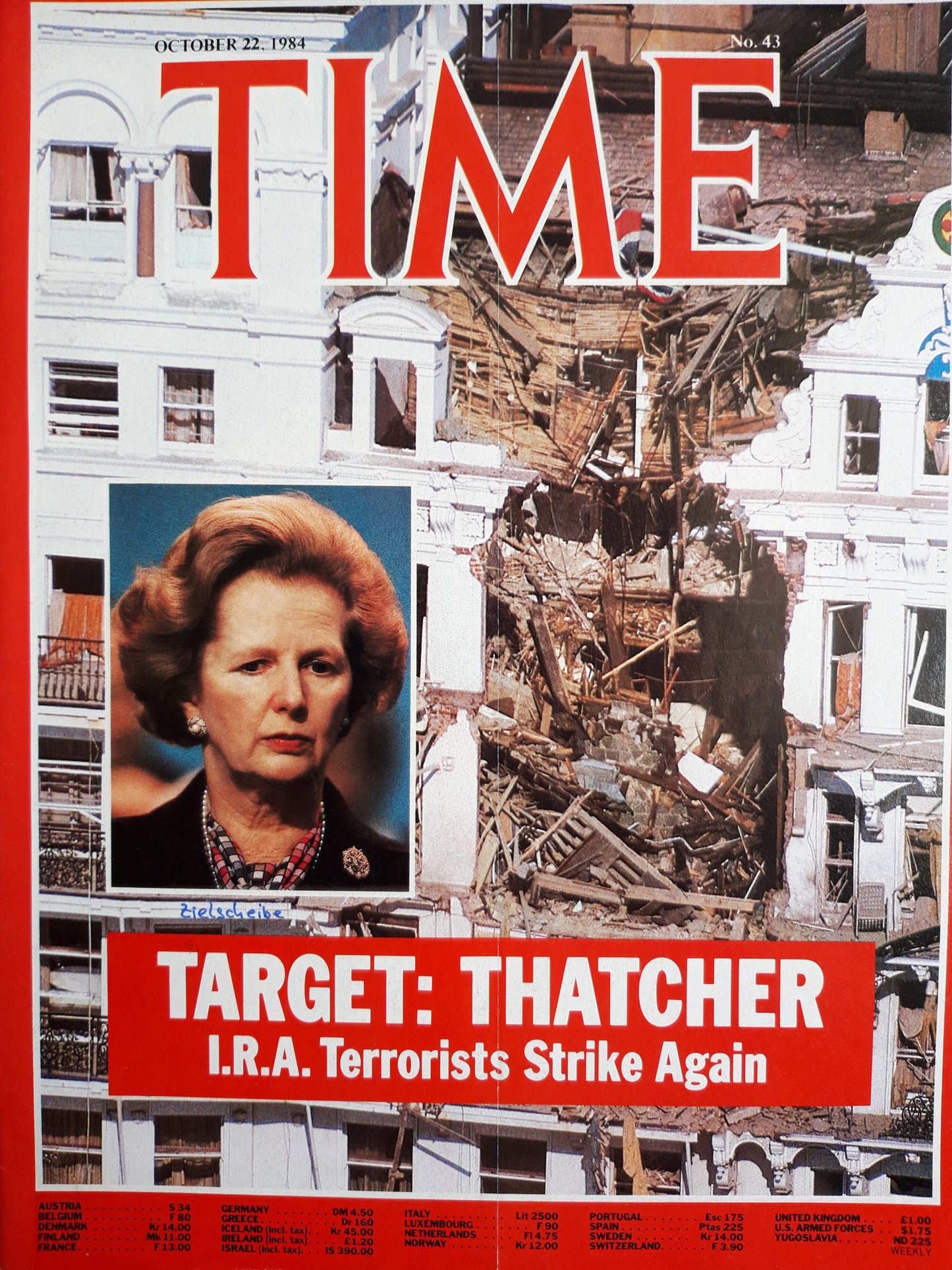 Time magazine Margaret Thatcher I.R.A. Terrorists Strike Again 22.10.1984 Oktober 1984 No.43