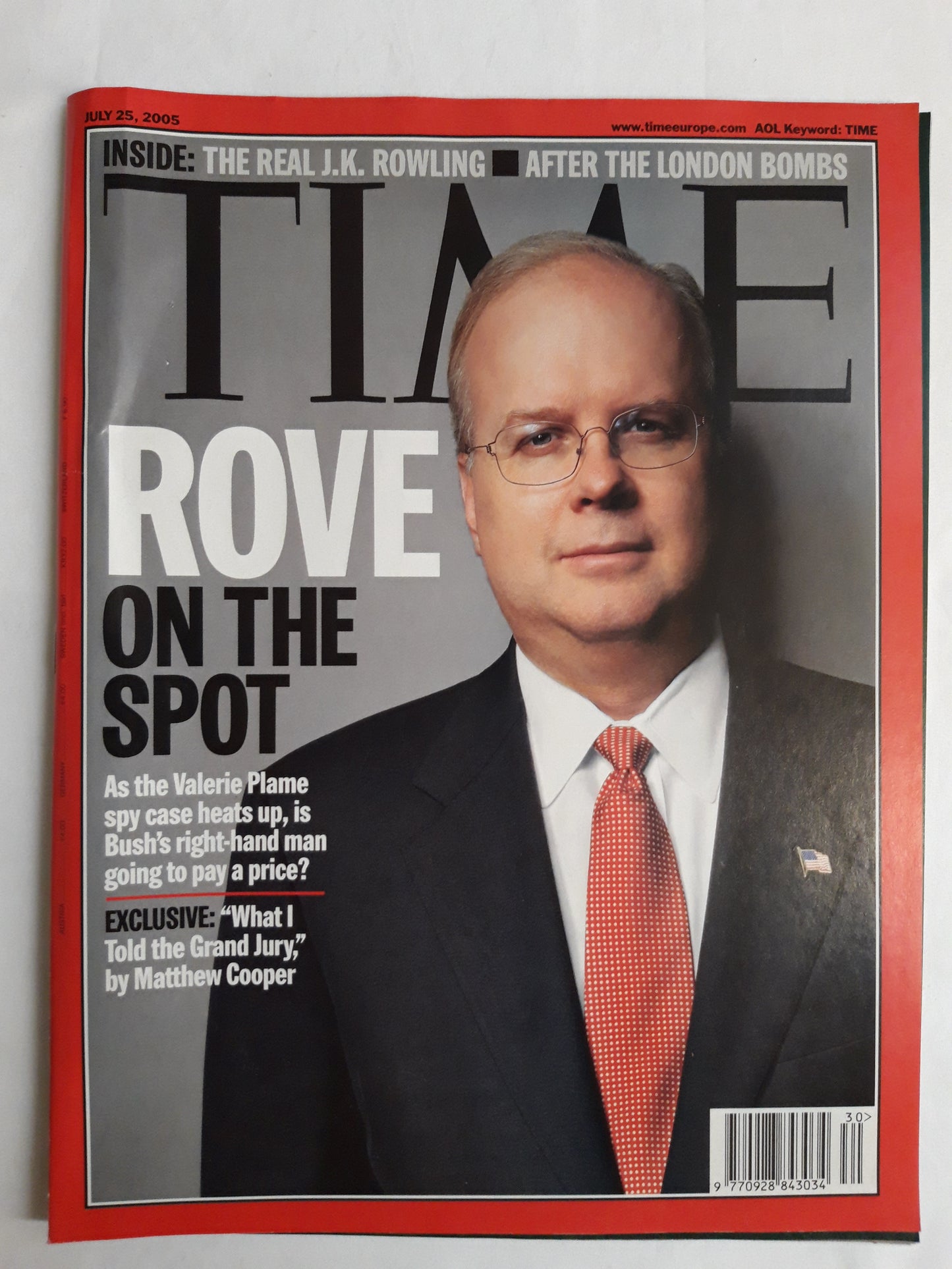 Time magazine Rove On the Spot Valerie Plame Bush Grand Jury Matthew Cooper The real J.K. Rowling After the London Bombs 25.07.2005 Juli 2005
