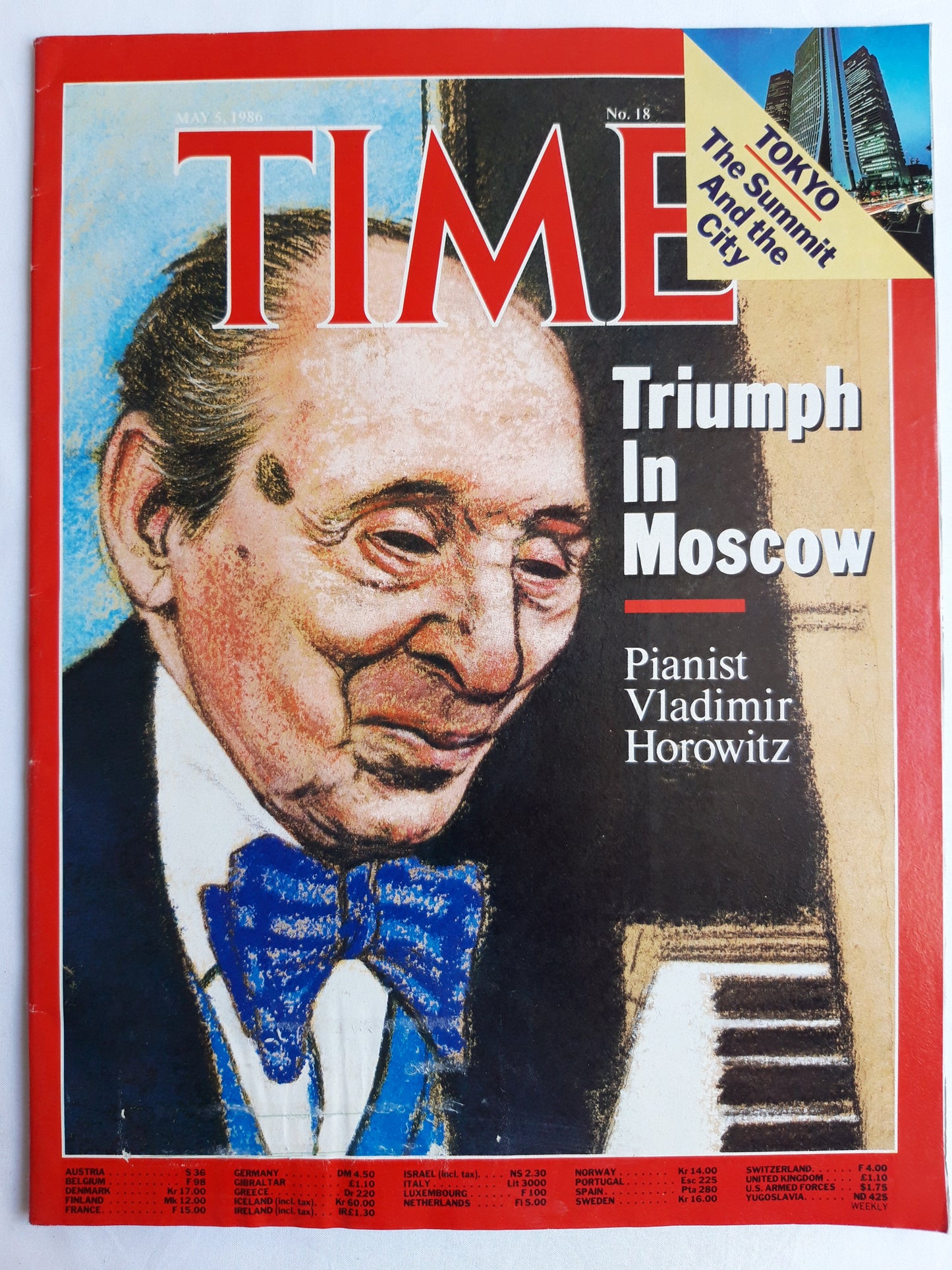 Time magazine Triumph In Moscow Pianist Vladimir Horowitz Tokyo The Summit And the City 05.05.1986 Mai 1986 No. 18