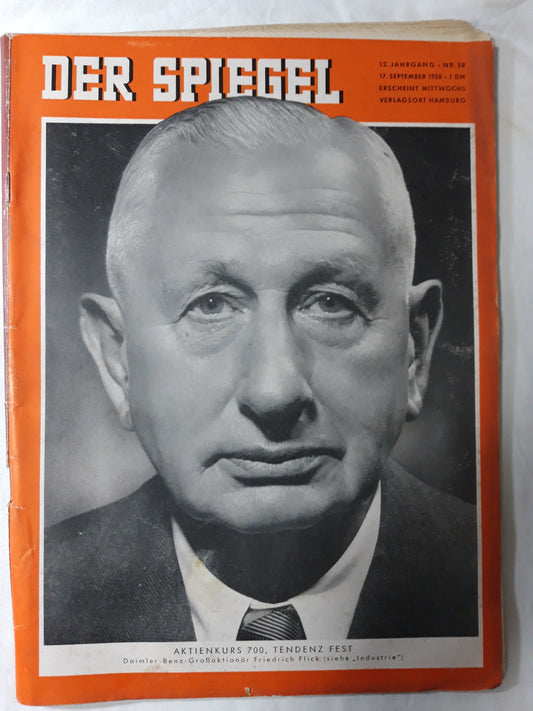 Der Spiegel Aktienkurs 700 Tendenz Fest Daimler-Benz-Großaktionär Friedrich Flick (Industrie) 17.09.1958 September 1958
