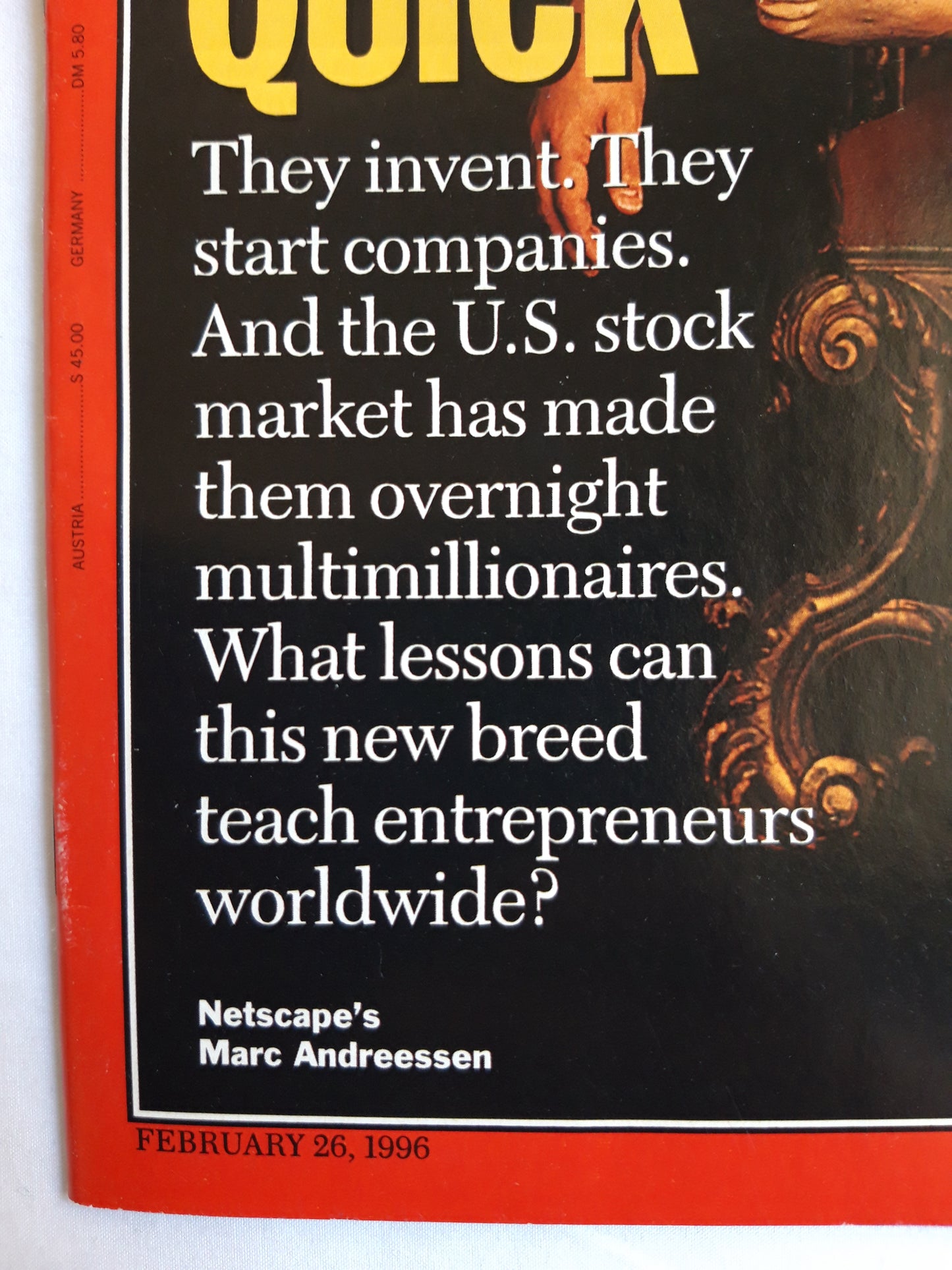 Time magazine How to get rich quick Netscape`s Marc Andreessen Euro: is your job safe? Chess: man vs. machine 26.02.1996 26. 26th February 1996