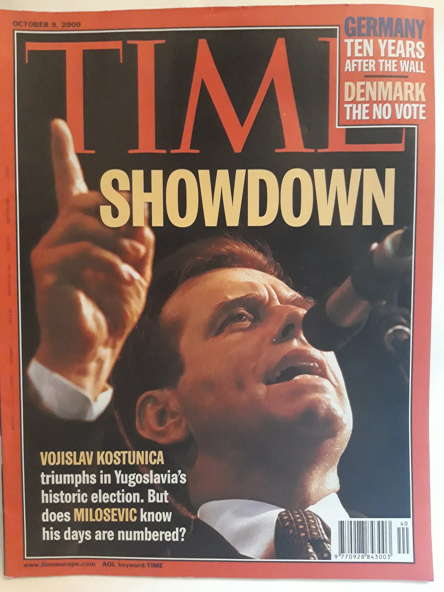 Time magazine Vojislav Kostunica Showdown Germany Denmark 9th October 9.Oktober 09.10.2000