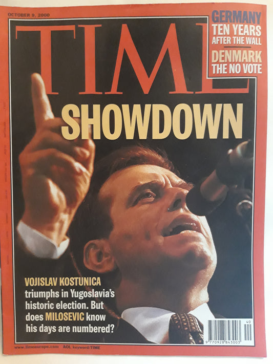 Time magazine Vojislav Kostunica Showdown Germany Denmark 9th October 9.Oktober 09.10.2000