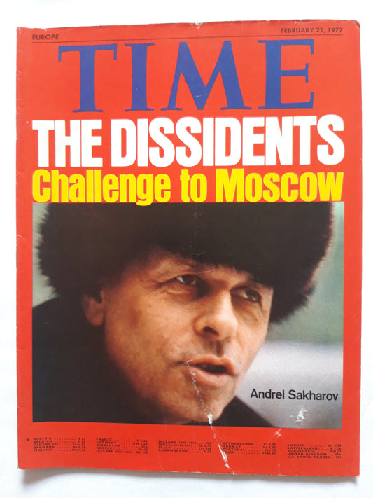 Time magazine The Dissidents Challenge to Moscow 21st February 21. Februar 21.02.1977 Andrei Sakharov