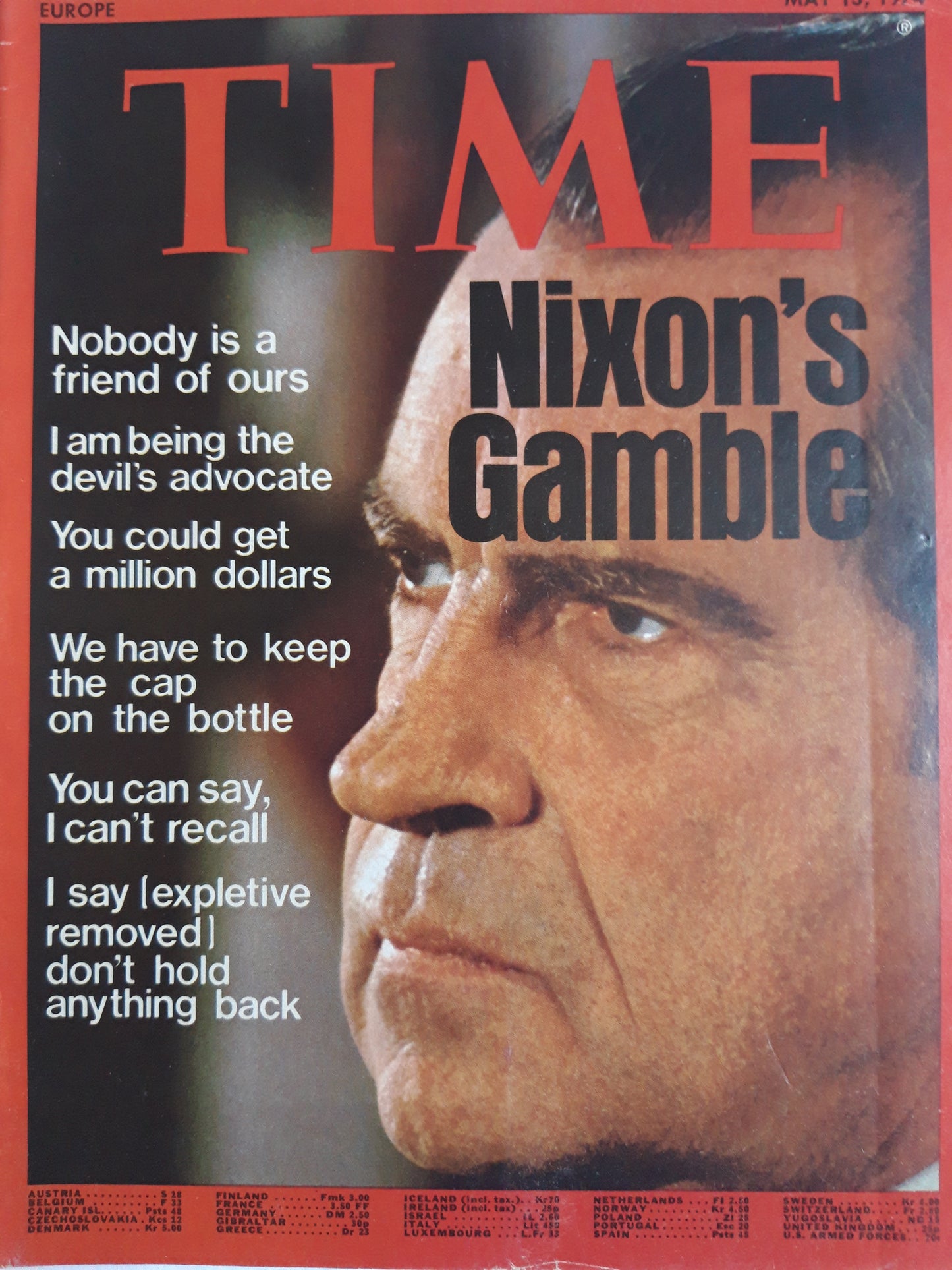 Time magazine Richard Nixon´s Gamble 13.05.1974 Mai 1974