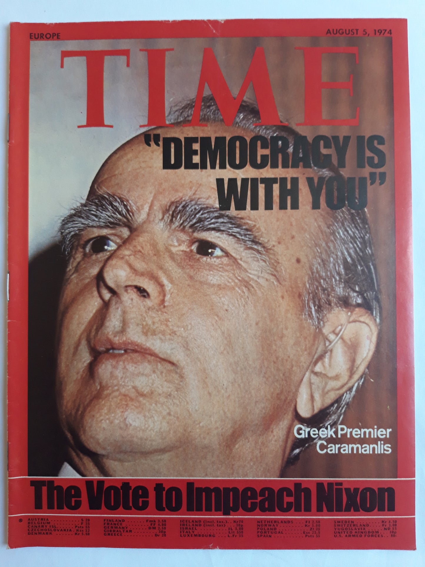 Time magazine Democracy is with you Greek Premier Constantine Caramanlis 05.08.1974 August 1974