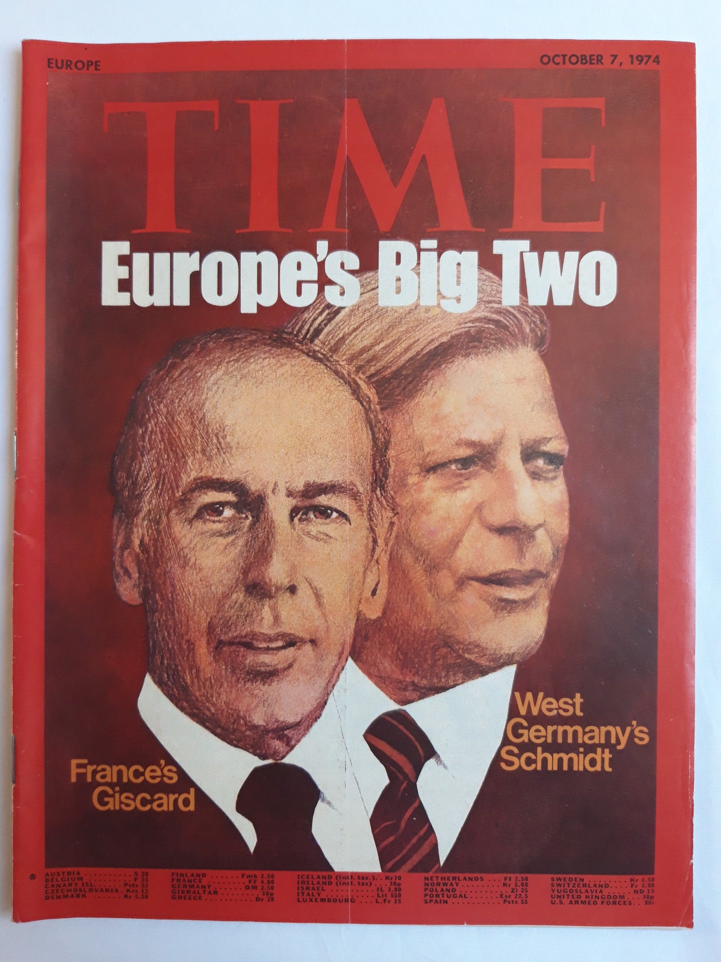 Time magazine Europe´s Big Two France´s Giscard West Germany´s Schmidt 07.10.1974 Oktober 1974