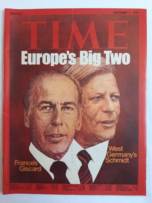 Time magazine Europe´s Big Two France´s Giscard West Germany´s Schmidt 07.10.1974 Oktober 1974