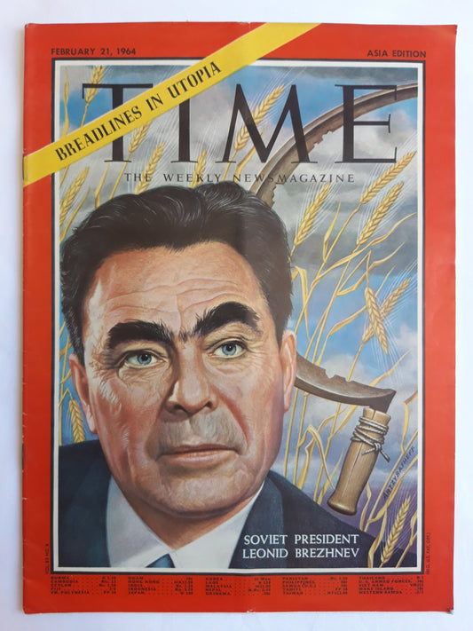 Time magazine Soviet President Leonid Brezhnev Breadlines in Utopia Asia edition 21.02.1964 Februar 1964