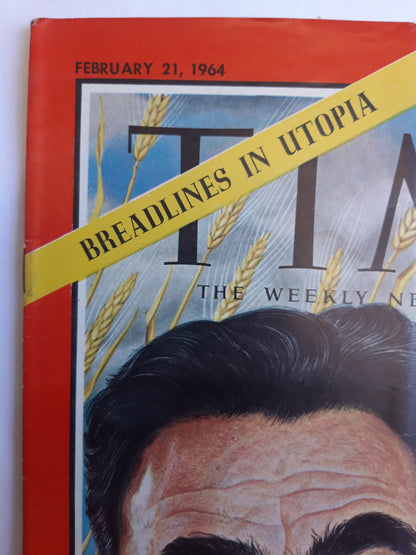 Time magazine Soviet President Leonid Brezhnev Breadlines in Utopia Asia edition 21.02.1964 Februar 1964
