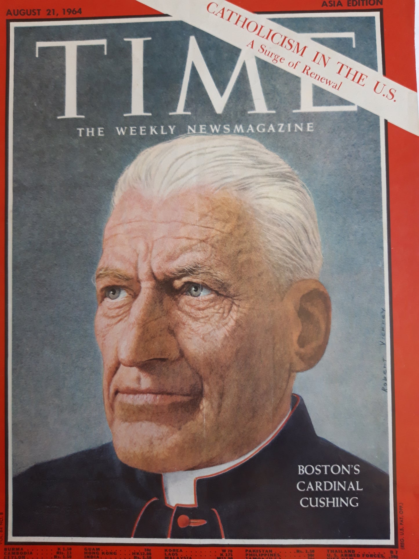 Time magazine Boston`s Cardinal Richard Cushing 21.08.1964 August 1964