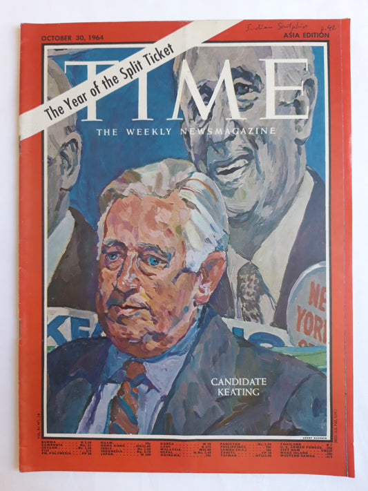 Time magazine Candidate Kenneth Barnard Keating The Year of the Split Ticket 30.10.1964 Oktober 1964