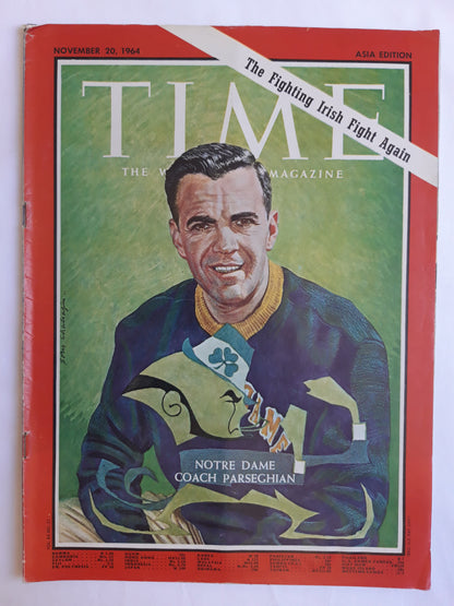 Time magazine Notre Dame Coach Ara Parseghian The Fighting Irish Fight Again 20.11.1964 November 1964
