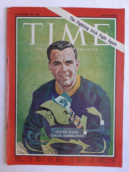 Time magazine Notre Dame Coach Ara Parseghian The Fighting Irish Fight Again 20.11.1964 November 1964