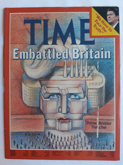 Time magazine Prime Minister Thatcher Embattled Britain Ronald Reagan 16.02.1981 Februar 1981 No.7