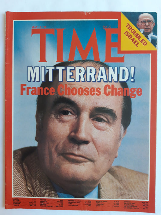 Time magazine Francois Mitterrand France Chooses Change Troubled Israel 18.05.1981 Mai 1981
