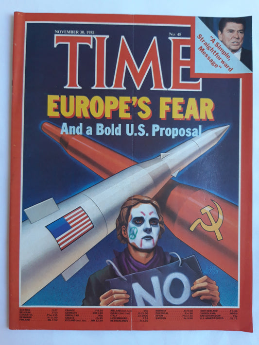 Time magazine Europe`s Fear And a Bold U.S. Proposal Ronald Reagan 30.11.1981 November 1981 No.48