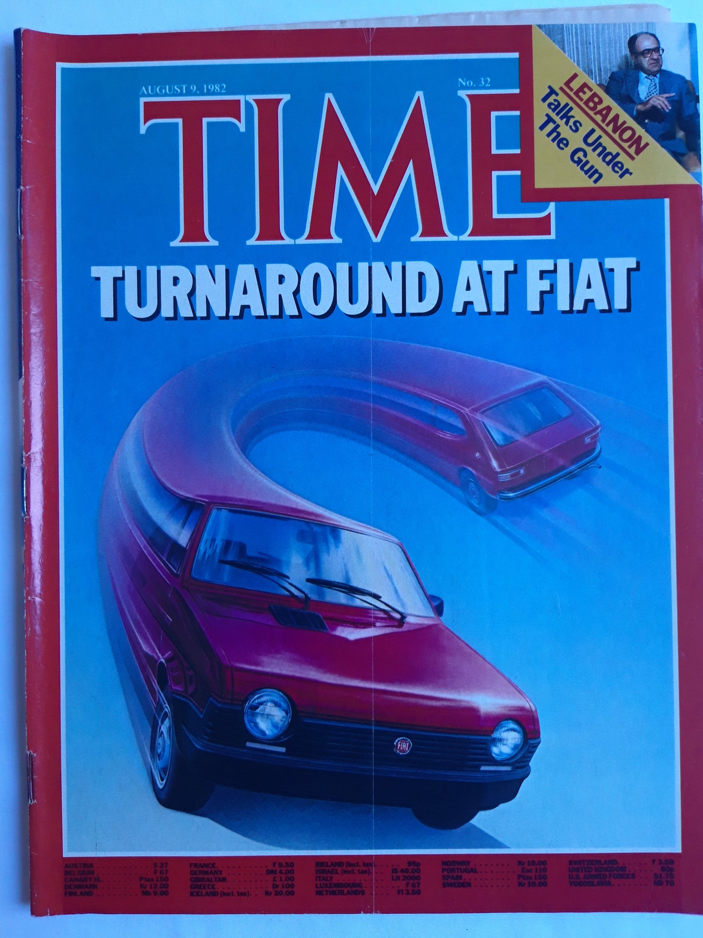 Time magazine Turnaround at Fiat Lebanon Talks Under The Gun 09.08.1982 August 1982 No.32