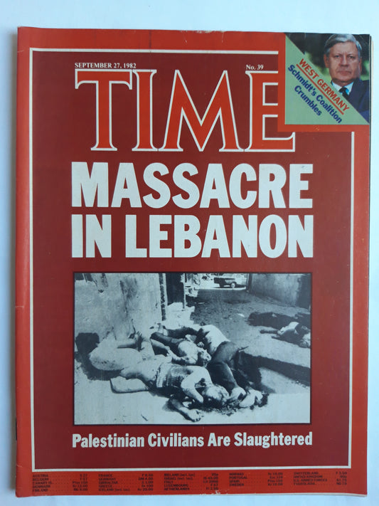 Time magazine Massacre in Lebanon Palestinian West Germany Helmut Schmidt´s Coalition 27.09.1982 September 1982 No.39