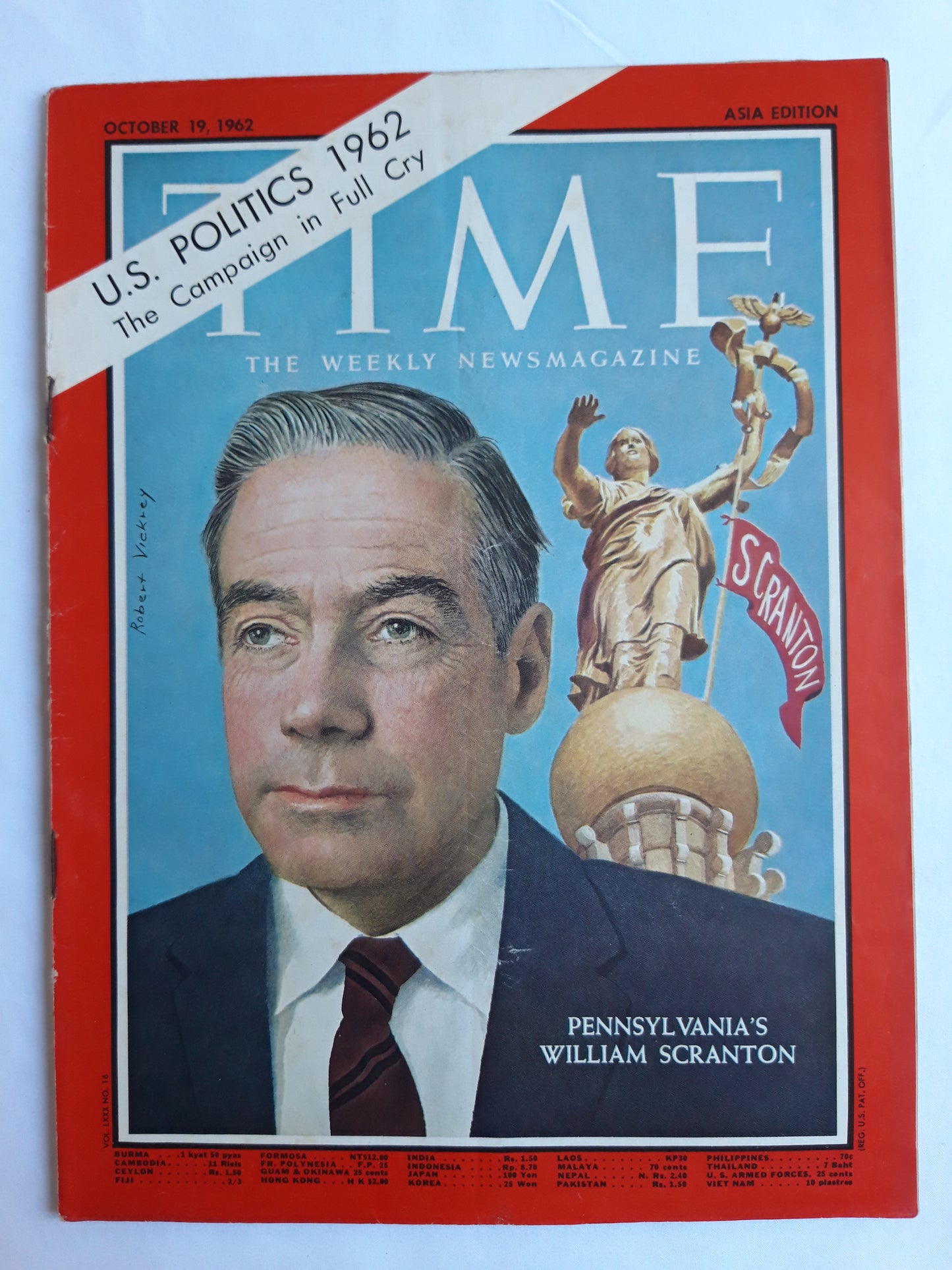 Time magazine Pennsylvania`s William Scranton U.S. Politics 1962 The Campaign in Full Cry 19.10.1962 Oktober 1962