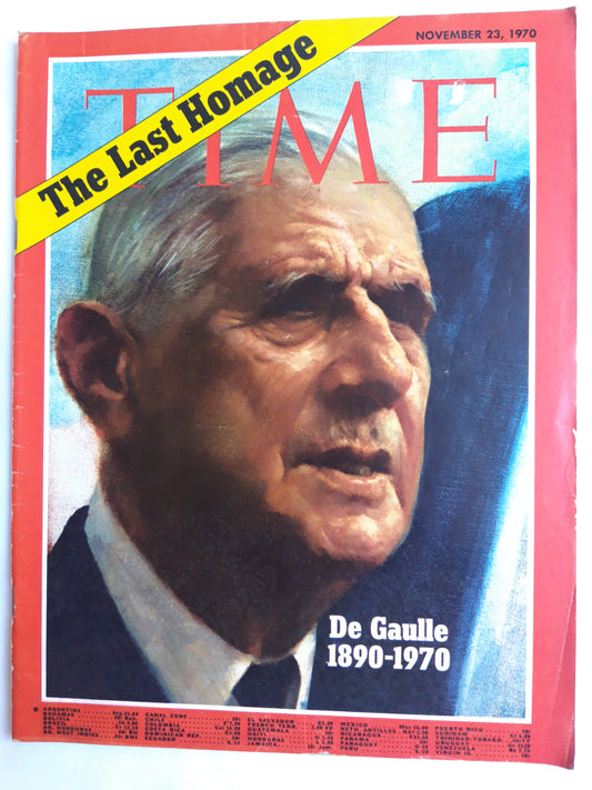 Time magazine Charles Andre Joseph Marie De Gaull France The Last Homage 23.11.1970 November 1970