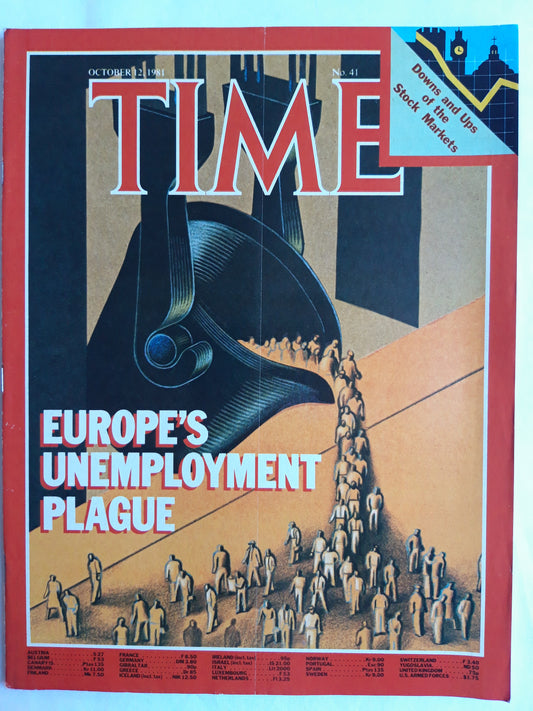 Time magazine Europe´s Unemployment Plague Downs and Ups of the Stock Markets 12.10.1981 Oktober 1981 No.41
