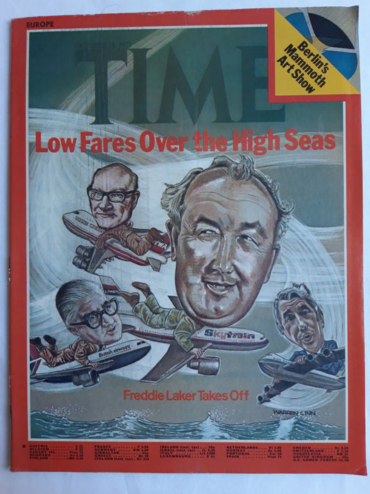 Time magazine Low Fares Over the Hight Seas Freddie Laker Takes Off Berlin Mammoth Art Show 10.10.1977 Oktober 1977