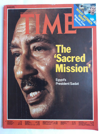Time magazine The Sacred Mission Egypt`s President Anwar Sadat What Women Want Signals from Houston 28.11.1977 November 1977