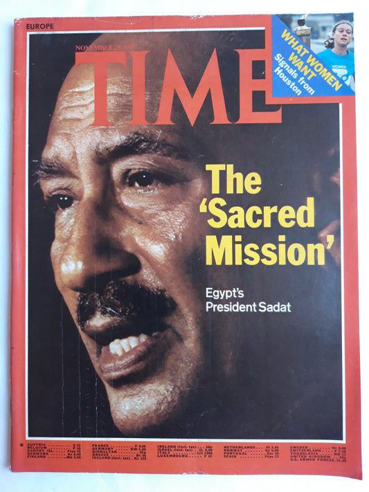 Time magazine The Sacred Mission Egypt`s President Anwar Sadat What Women Want Signals from Houston 28.11.1977 November 1977