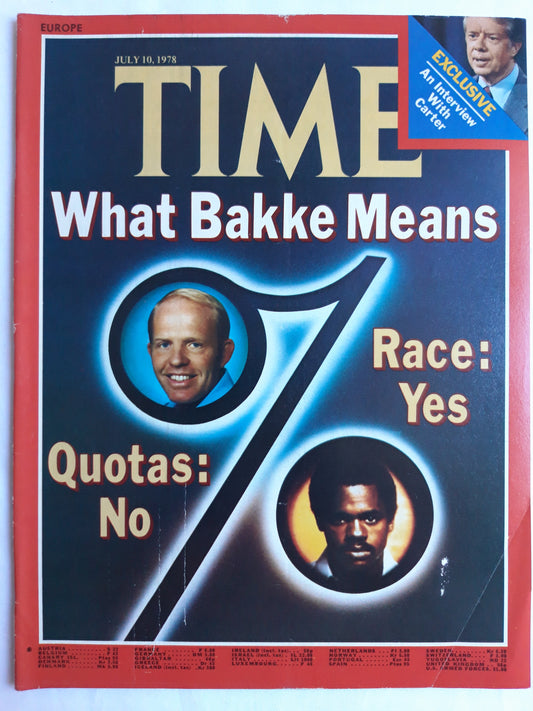 Time magazine What Bakke Means Quotas: No Race: Yes Exclusive Interview with Jimmy Carter 10.07.1978 Juli 1978