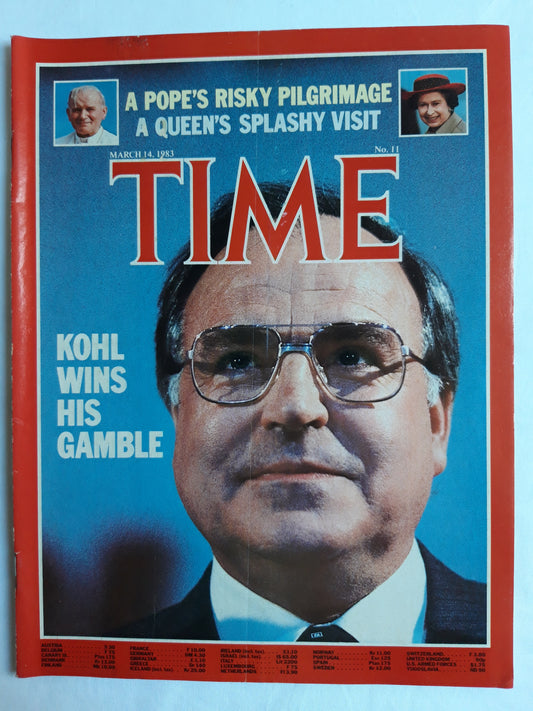Time magazine Helmut Kohl wins his Gamble Pope Queen Elizabeth II 14.03.1983 März 1983 No.11