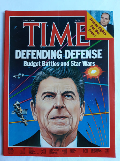 Time magazine Defending Defense Battles and Star Wars France Fights Ronald Reagan Francois Mitterrand 04.04.1983 April 1983 No. 14