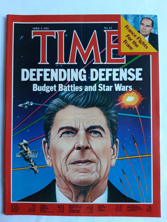 Time magazine Defending Defense Battles and Star Wars France Fights Ronald Reagan Francois Mitterrand 04.04.1983 April 1983 No. 14