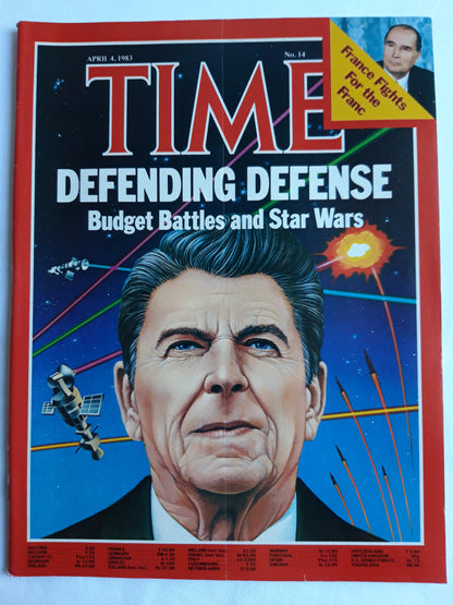 Time magazine Defending Defense Battles and Star Wars France Fights Ronald Reagan Francois Mitterrand 04.04.1983 April 1983 No. 14