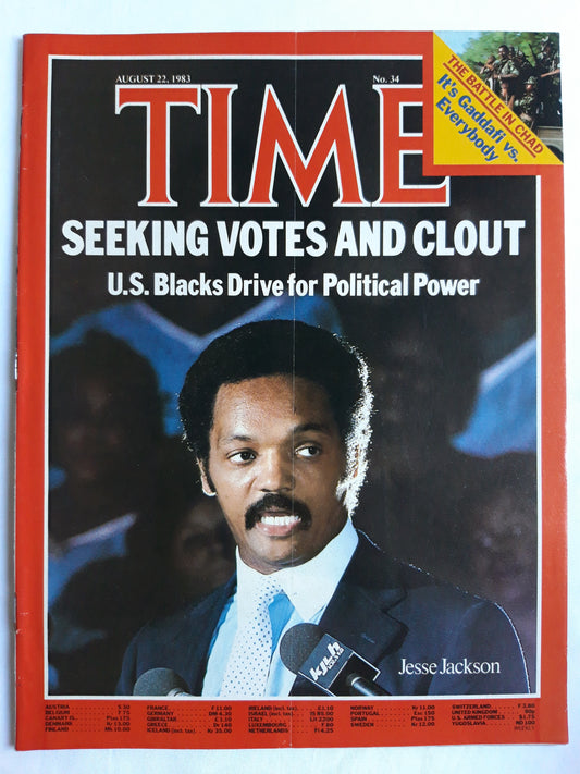 Time magazine Seeking Votes and Clout U.S.Blacks Drive for Political Power 22.08.1983 August 1983 Jesse Jackson The Battle in Chad Gaddafi 22.08.1983 August 1983 No.34