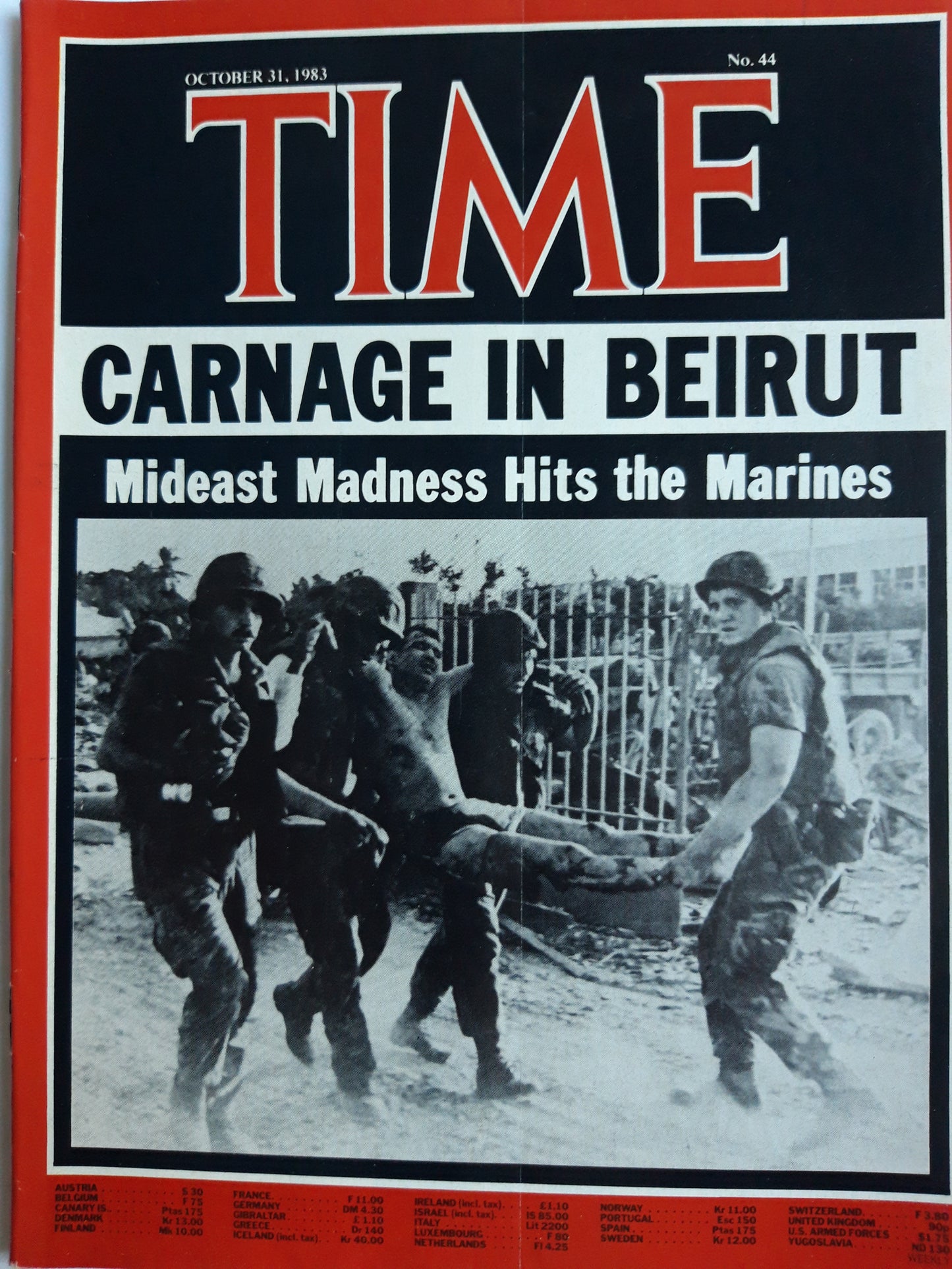 Time magazine Carnage in Beirut Mideast Madness Hits the Marines 31.10.1983 Oktober 1983 No.44
