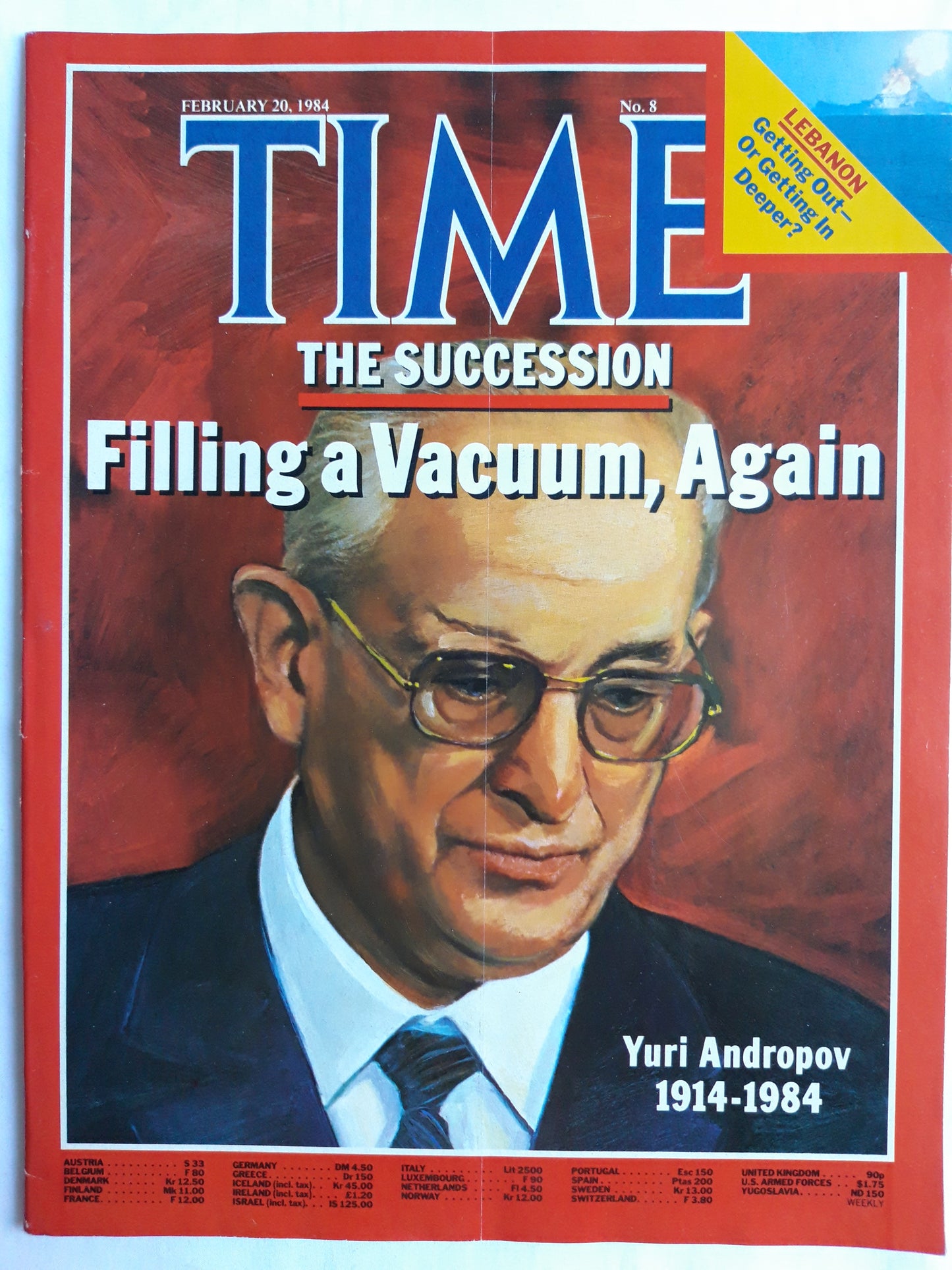 Time magazine The Succession Filling a Vacuum Again Yuri Andropov 1914-1984 20.02.1984 Februar 1984