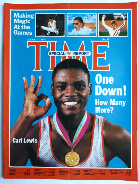 Time magazine One Down! How Many More? Carl Lewis Olympics 13.08.1984 August 1984