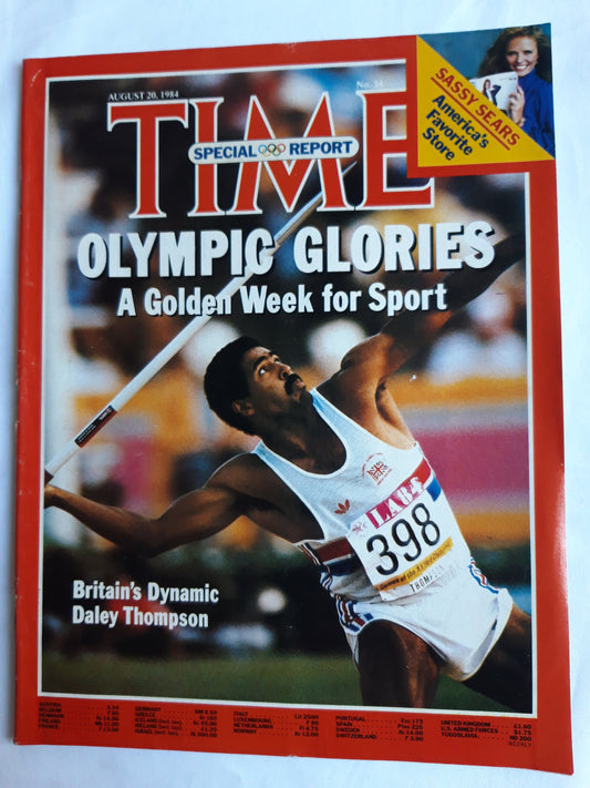 Time magazine Olympic Glories A Golden Week for Sport Britain`s Dynamic Daley Thompson Sassy Sears America`s Favorite Store 20.08.1984 August 1984 No.34