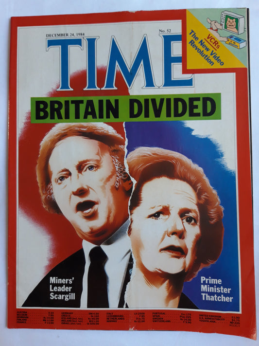 Time magazine Britain Divided Miners´Leader Scargill Prime Minister Thatcher VCRs The New Video Revolution 24.12.1984 Dezember 1984