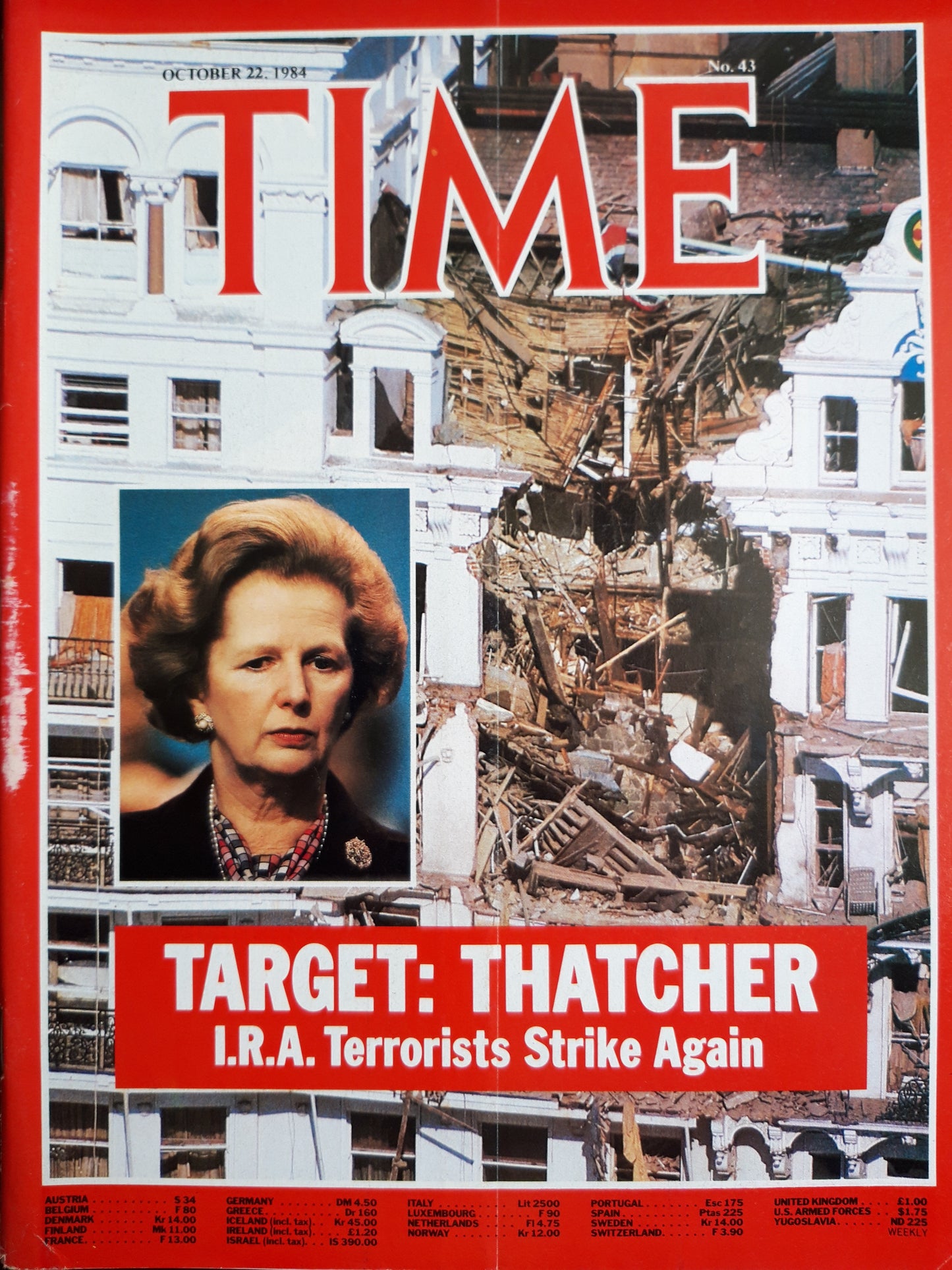 Time magazine Margaret Thatcher I.R.A. Terrorists Strike Again 22.10.1984 Oktober 1984 No.43
