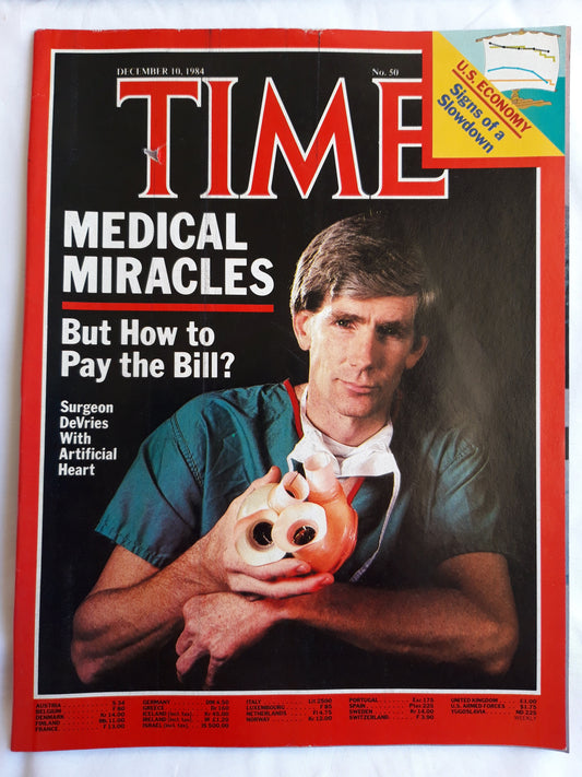 Time magazine Medical Miracles But How to Pay the Bill Surgeon DeVries with Artificial Heart U.S. Economy Sighns of a Slowdown 10.12.1984 Dezember 1984 No.50