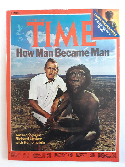 Time magazine How Man Became Man Anthropologist Richard Leakey with Homo habilis Dazzling New Movie 07.11.1977 November 1977