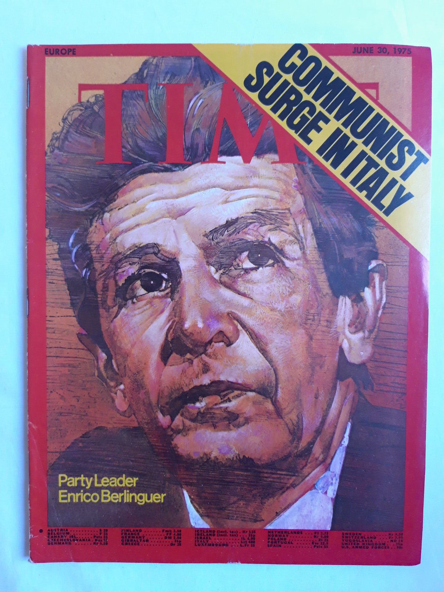 Time magazine Party Leader Enrico Berlinguer Communist Surge In Italy 30.06.1975 Juni 1975