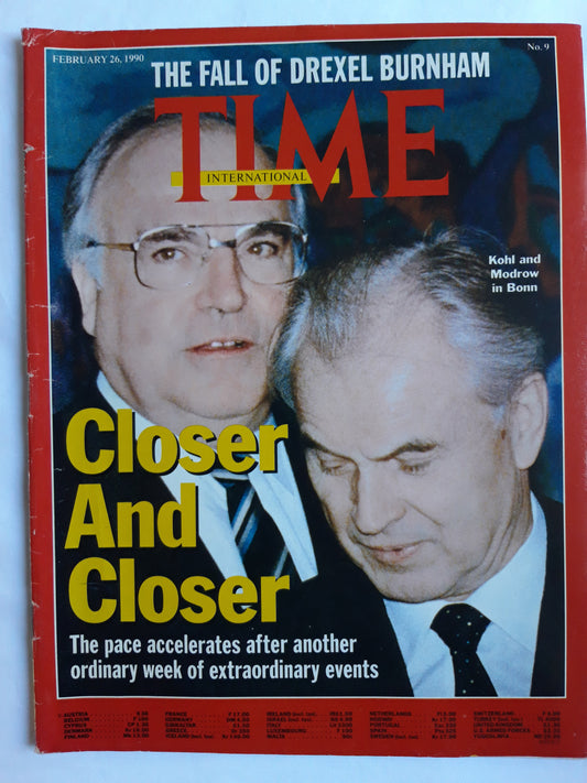 Time magazine Closer And Closer Helmut Kohl and Hans Modrow in Bonn The Fall of Drexel Burnham 26.02.1990 Februar 1990 No.9